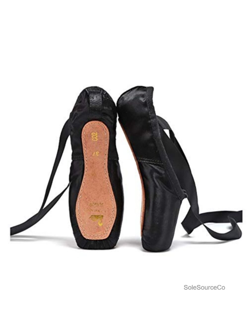 Pointe Ballet Dance Shoes Satin Leather Sole Ribbon Toe Pad Women